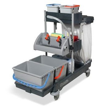 Cleanroom Twin Flat Mop Bucket Trolley & Wringer Press