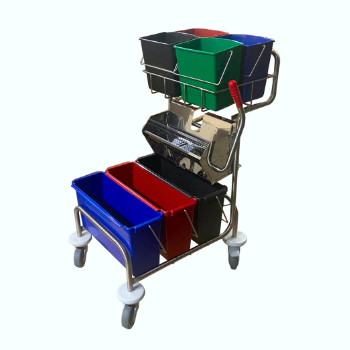 Optimum Triple Flat Mop Bucket Trolley for Cleanrooms