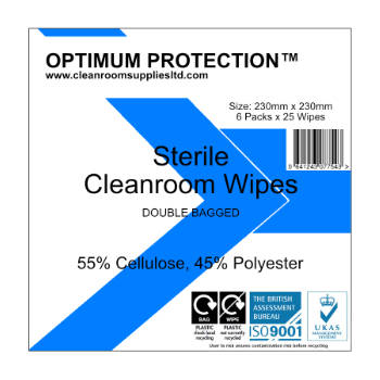 Cleanroom STERILE Wipes Polyester/Cellulose Double-Bagged