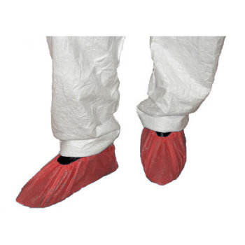 CPE Plastic Disposable Elasticated Shoe Covers in Red