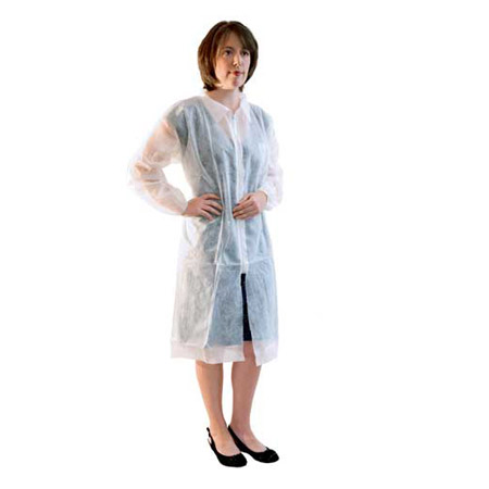 Disposable Visitor Coats with Velcro Fastening - White